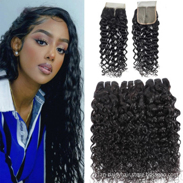 Factory Vendor Cheap Virgin Human Hair Bundles With Frontal Water Wave Hair Bundles With Lace Closure